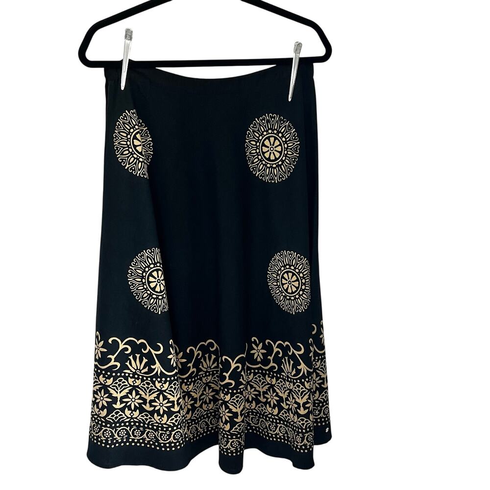 Barfani skirt women’s one size black tan boho festival flowy 100%cotton VTG Y2K